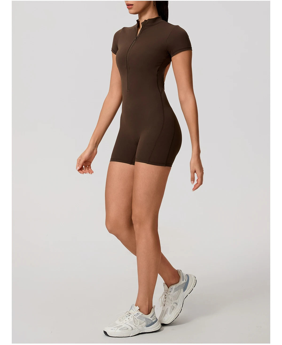 Hearuisavy Women's Short Sleeved Sports Overalls Outdoor Running Yoga Jumpsuit High Stretch Push Up Fitness Bodysuit With Zipper