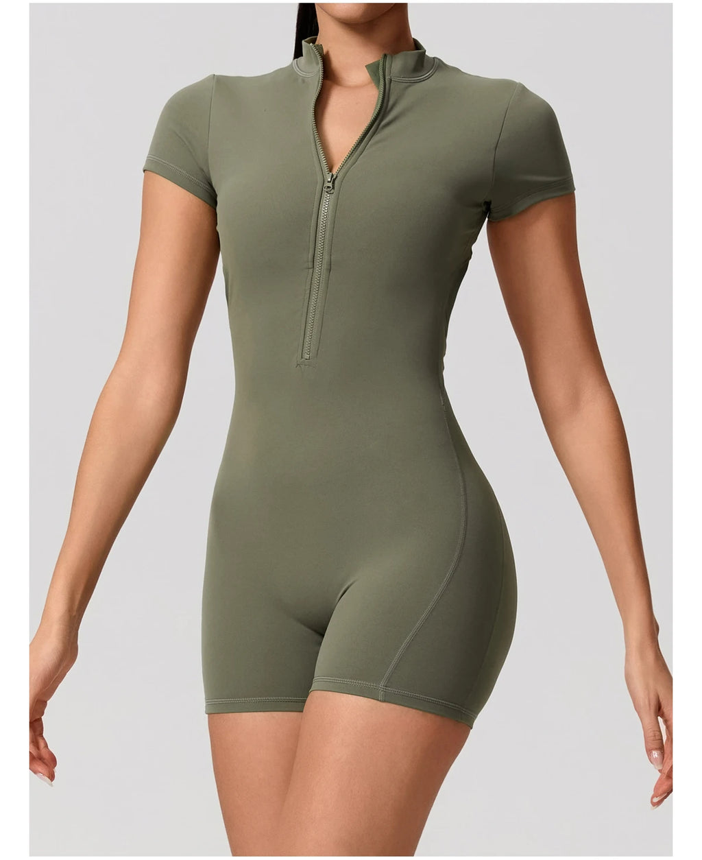 Hearuisavy Women's Short Sleeved Sports Overalls Outdoor Running Yoga Jumpsuit High Stretch Push Up Fitness Bodysuit With Zipper