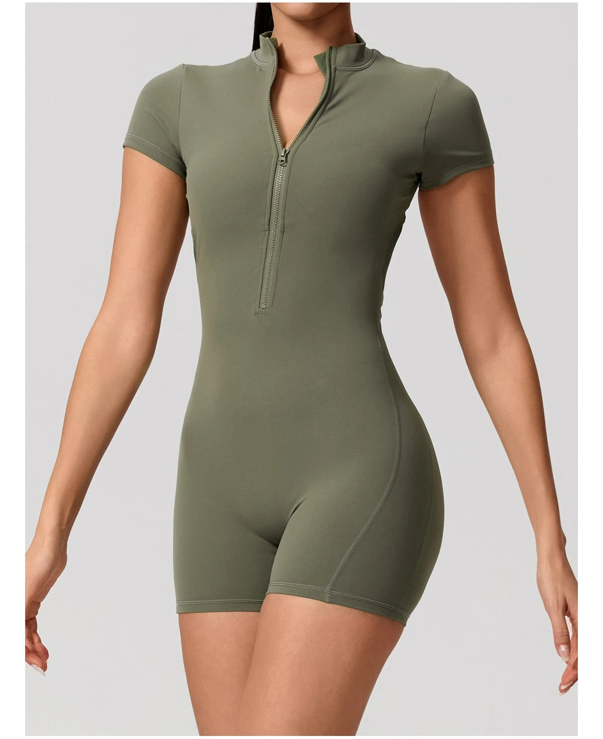 Hearuisavy Women's Short Sleeved Sports Overalls Outdoor Running Yoga Jumpsuit High Stretch Push Up Fitness Bodysuit With Zipper