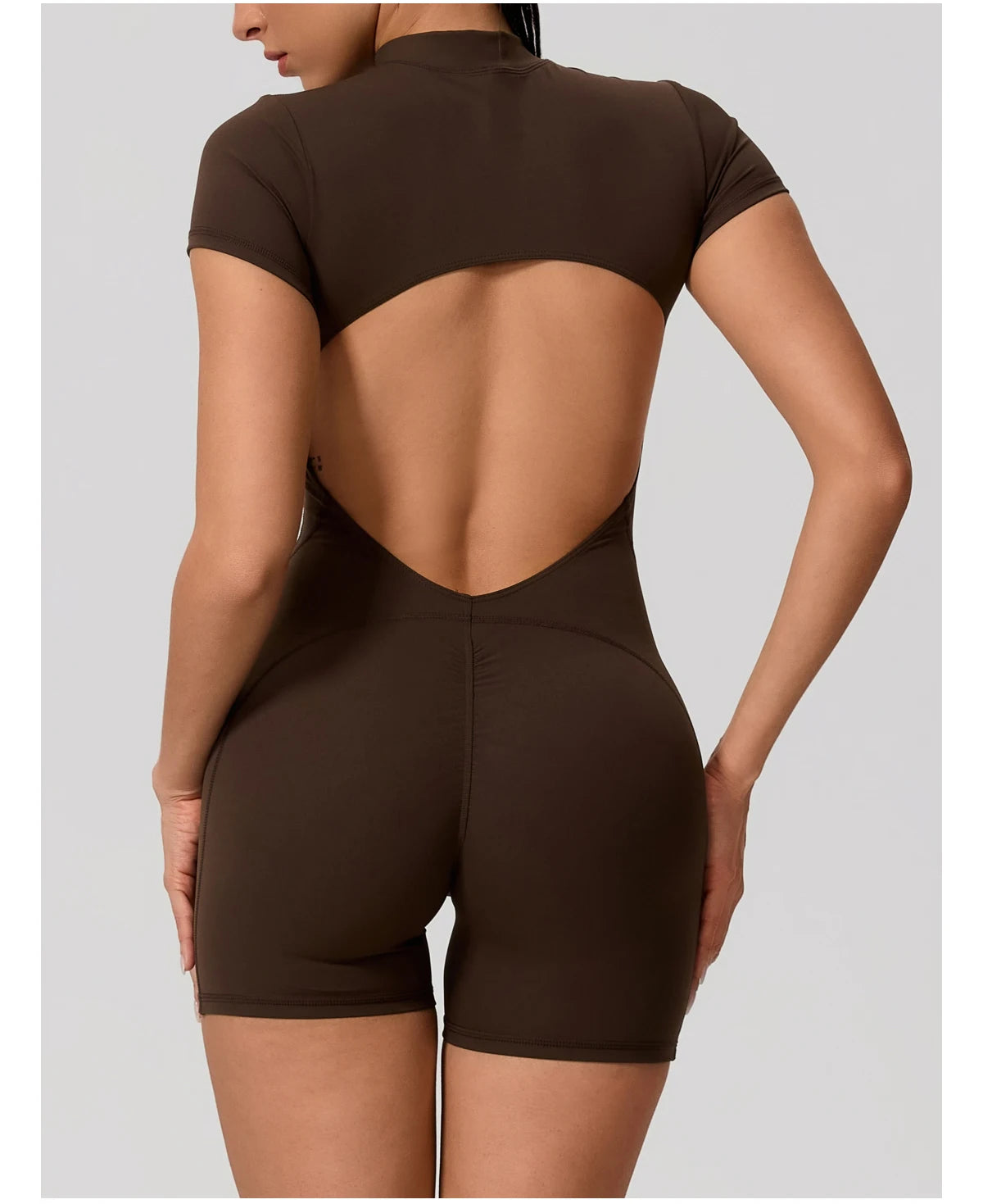 Hearuisavy Women's Short Sleeved Sports Overalls Outdoor Running Yoga Jumpsuit High Stretch Push Up Fitness Bodysuit With Zipper