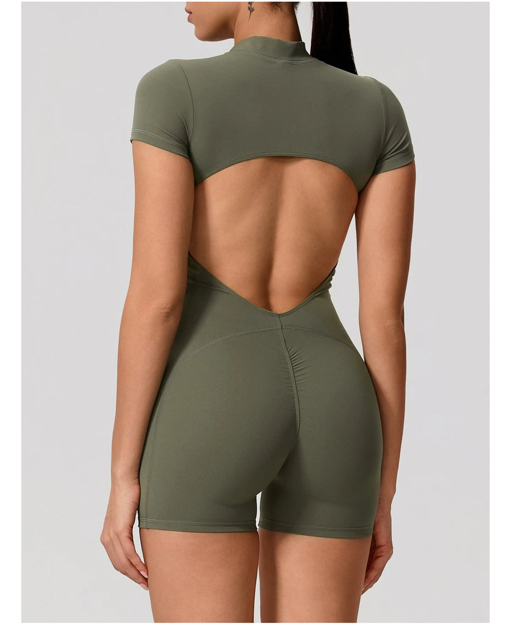 Hearuisavy Women's Short Sleeved Sports Overalls Outdoor Running Yoga Jumpsuit High Stretch Push Up Fitness Bodysuit With Zipper