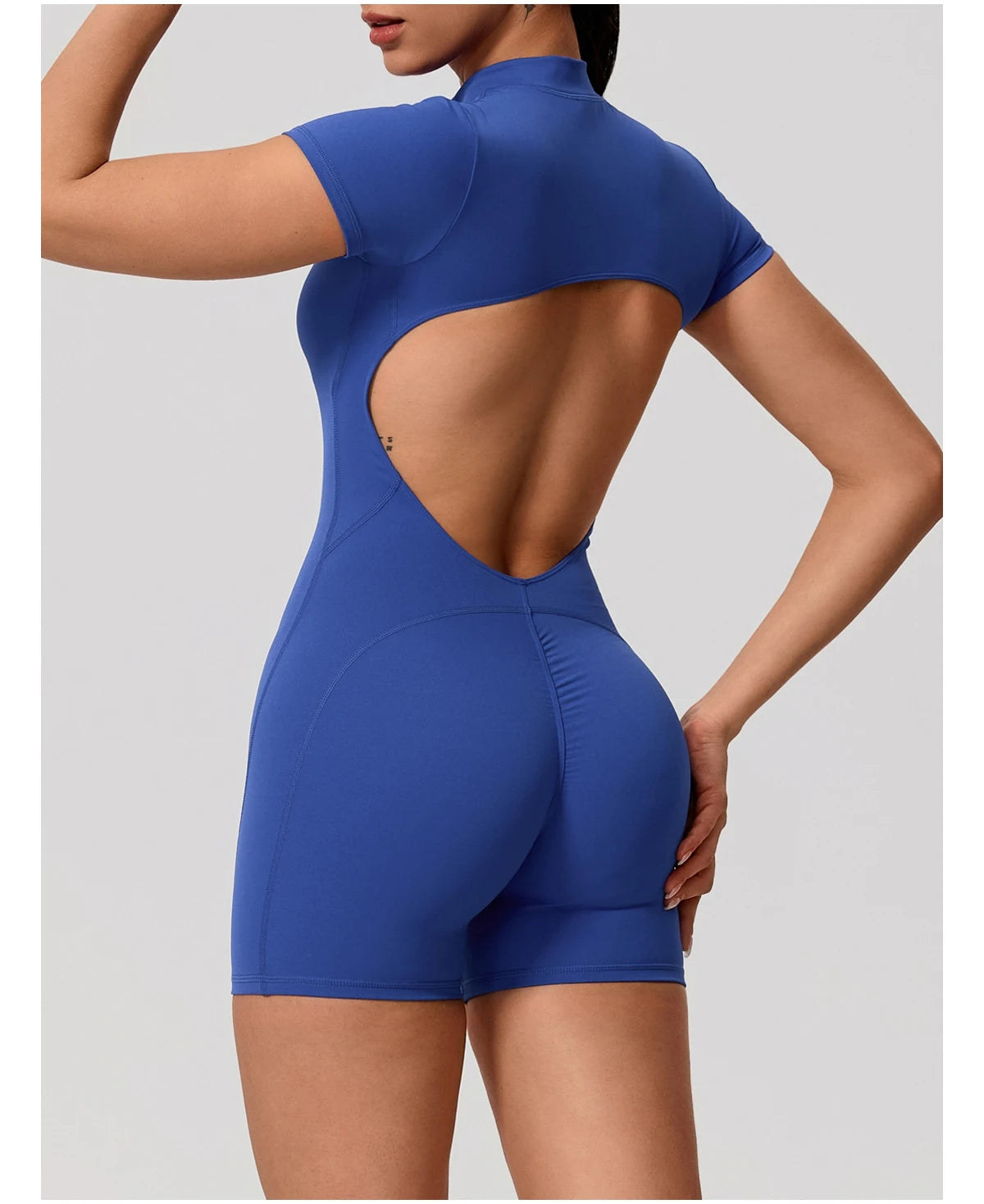 Hearuisavy Women's Short Sleeved Sports Overalls Outdoor Running Yoga Jumpsuit High Stretch Push Up Fitness Bodysuit With Zipper