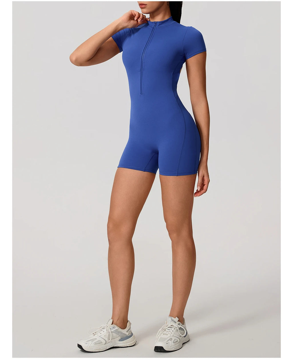 Hearuisavy Women's Short Sleeved Sports Overalls Outdoor Running Yoga Jumpsuit High Stretch Push Up Fitness Bodysuit With Zipper