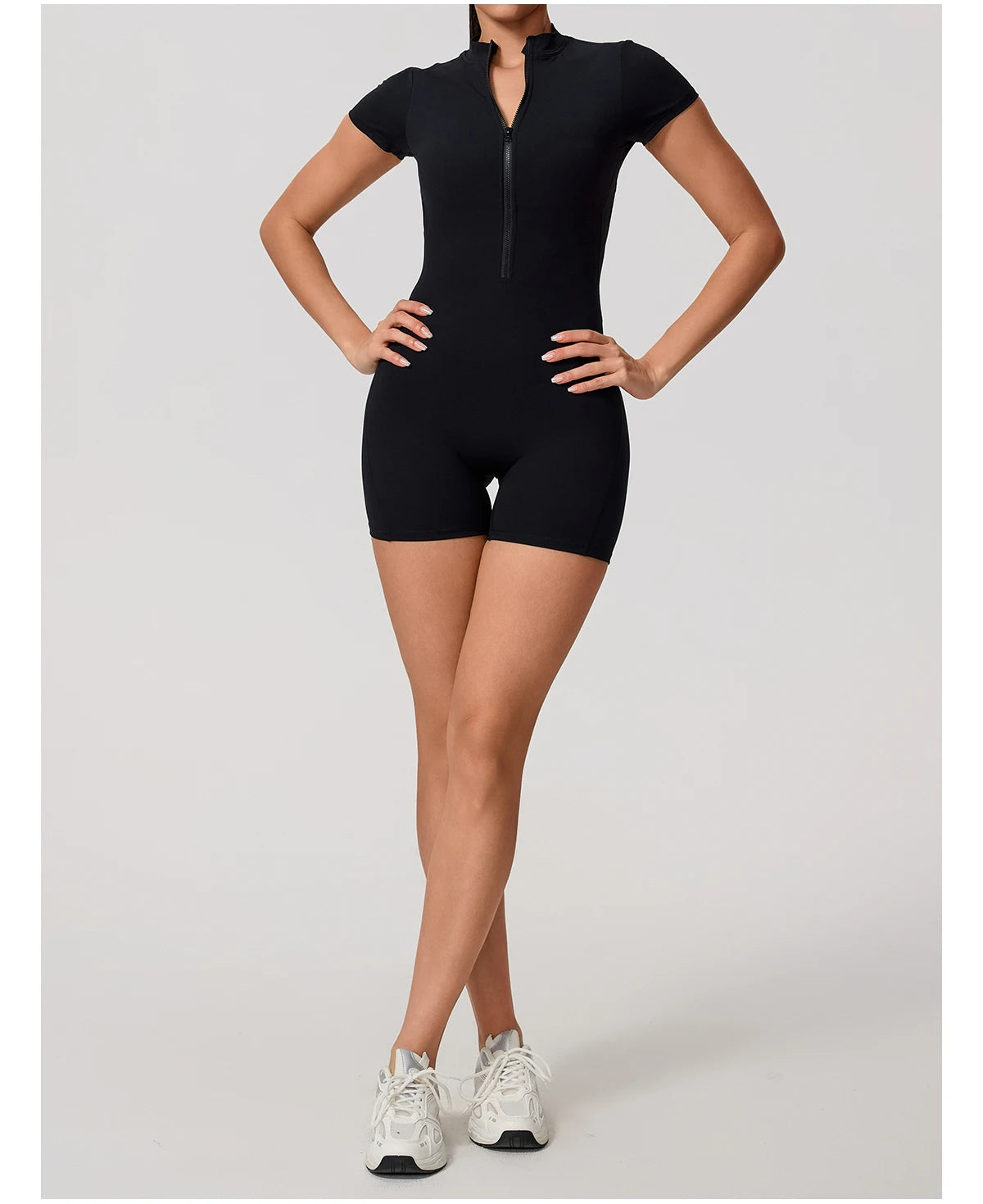 Hearuisavy Women's Short Sleeved Sports Overalls Outdoor Running Yoga Jumpsuit High Stretch Push Up Fitness Bodysuit With Zipper