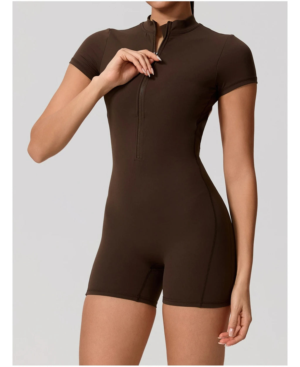 Hearuisavy Women's Short Sleeved Sports Overalls Outdoor Running Yoga Jumpsuit High Stretch Push Up Fitness Bodysuit With Zipper