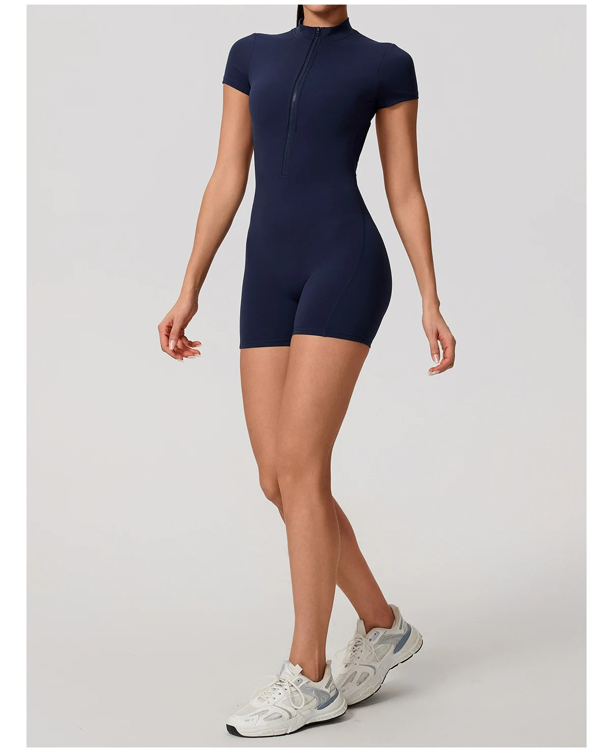 Hearuisavy Women's Short Sleeved Sports Overalls Outdoor Running Yoga Jumpsuit High Stretch Push Up Fitness Bodysuit With Zipper