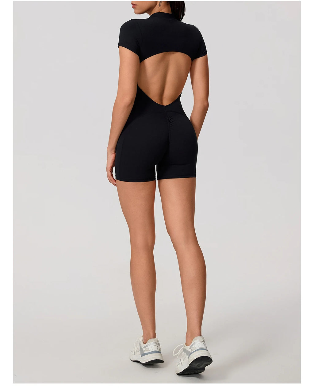 Hearuisavy Women's Short Sleeved Sports Overalls Outdoor Running Yoga Jumpsuit High Stretch Push Up Fitness Bodysuit With Zipper