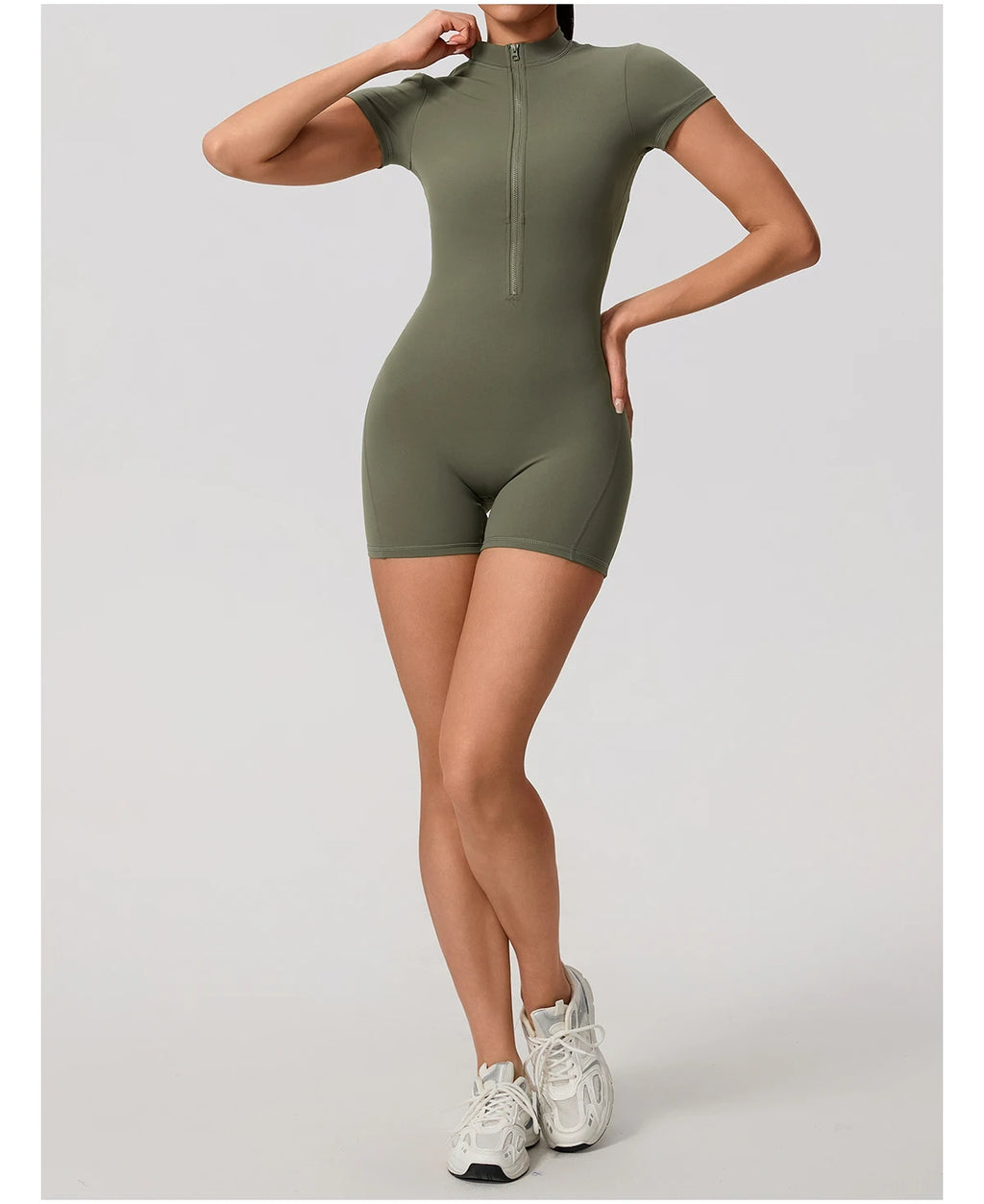 Hearuisavy Women's Short Sleeved Sports Overalls Outdoor Running Yoga Jumpsuit High Stretch Push Up Fitness Bodysuit With Zipper