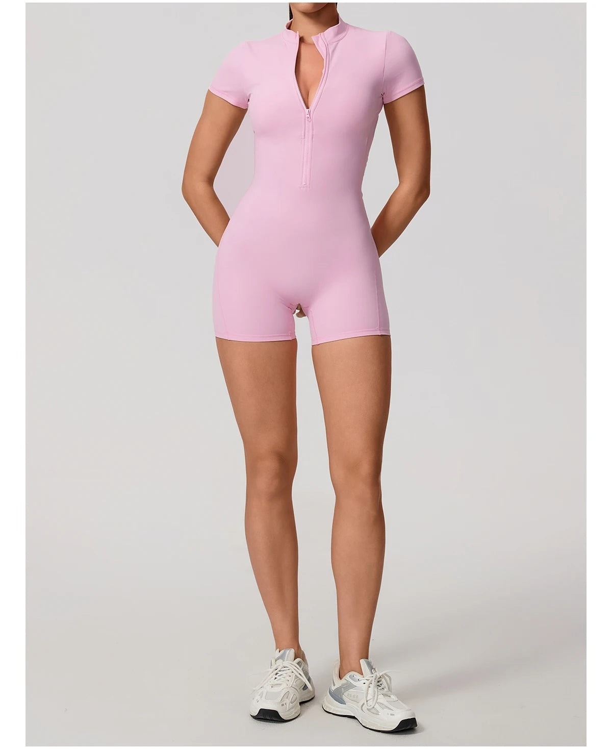 Hearuisavy Women's Short Sleeved Sports Overalls Outdoor Running Yoga Jumpsuit High Stretch Push Up Fitness Bodysuit With Zipper