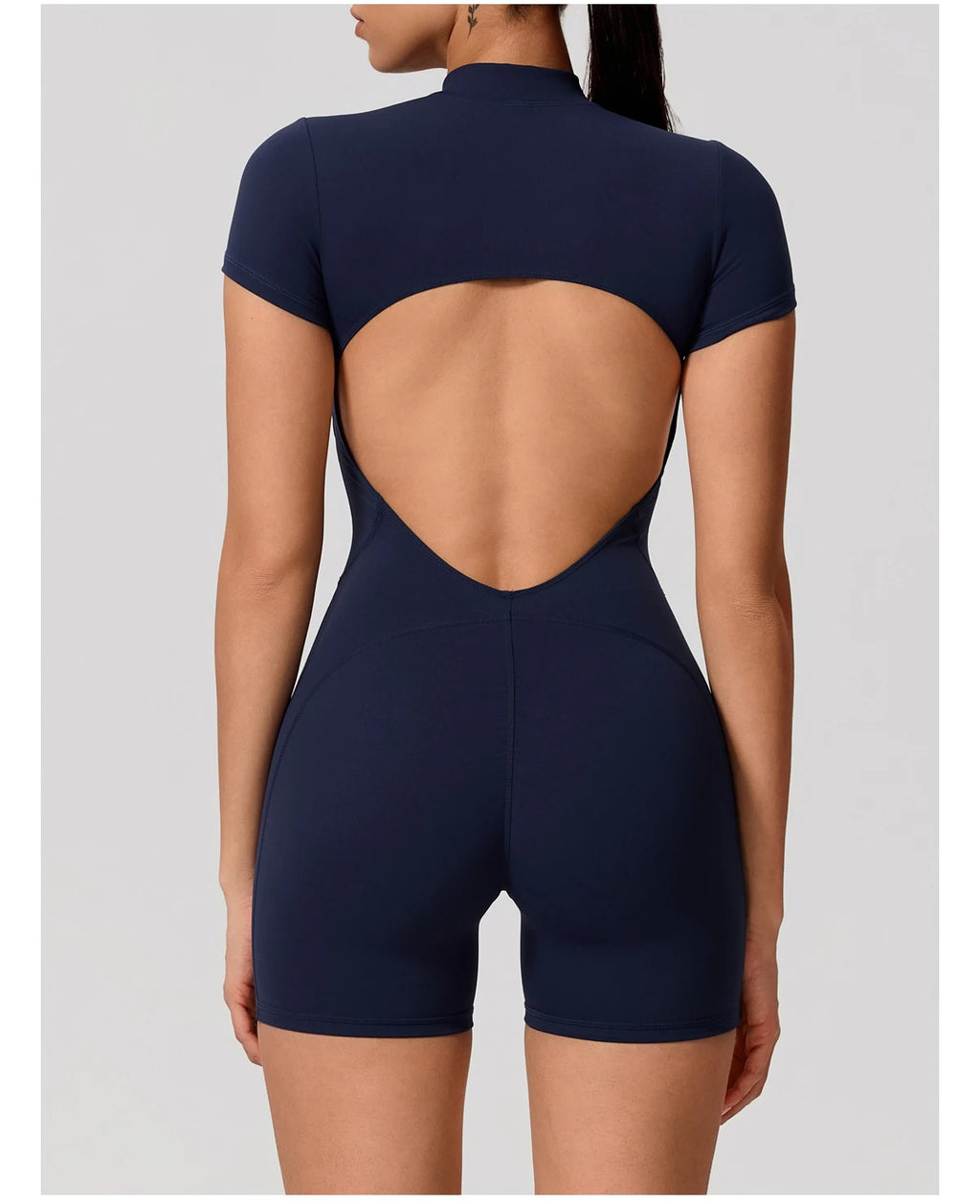 Hearuisavy Women's Short Sleeved Sports Overalls Outdoor Running Yoga Jumpsuit High Stretch Push Up Fitness Bodysuit With Zipper