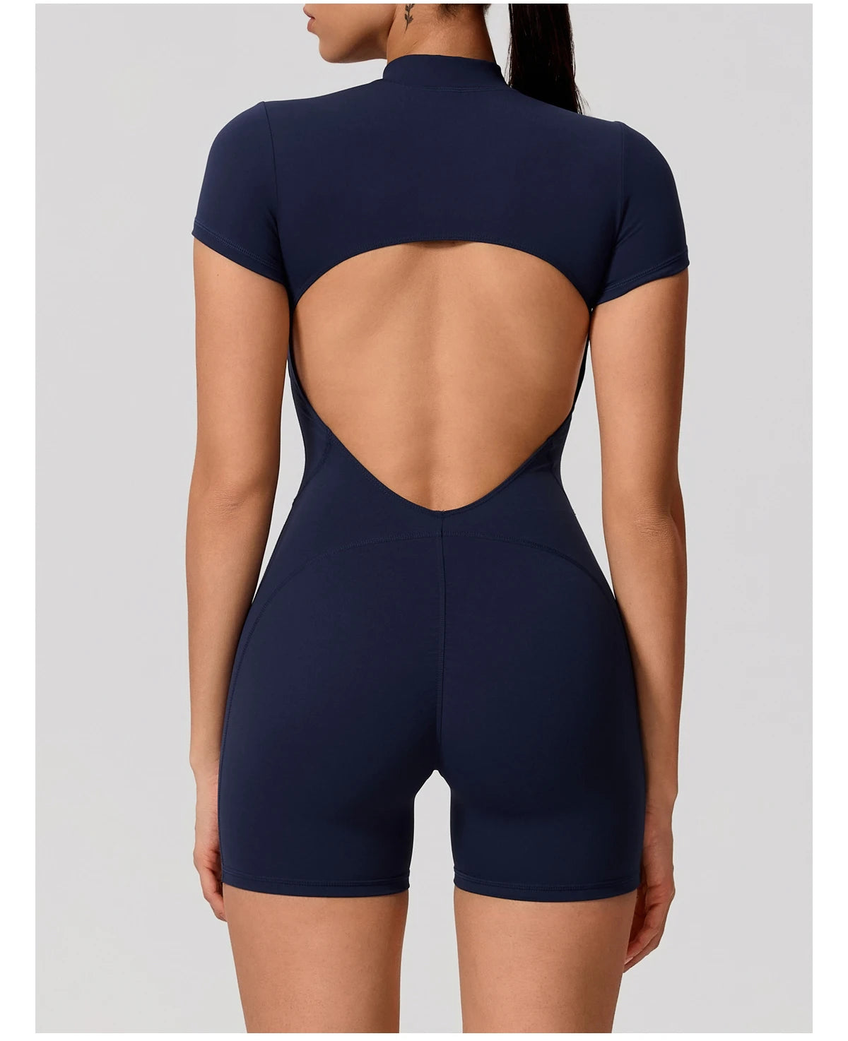 Hearuisavy Women's Short Sleeved Sports Overalls Outdoor Running Yoga Jumpsuit High Stretch Push Up Fitness Bodysuit With Zipper